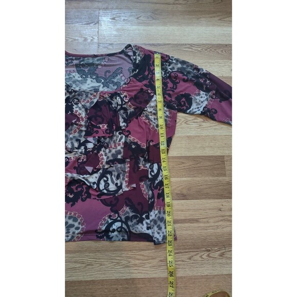 Women's Maroon Gold Ruffle Stretchy 3/4 Sleeve Top Size XL - Picture 4 of 4